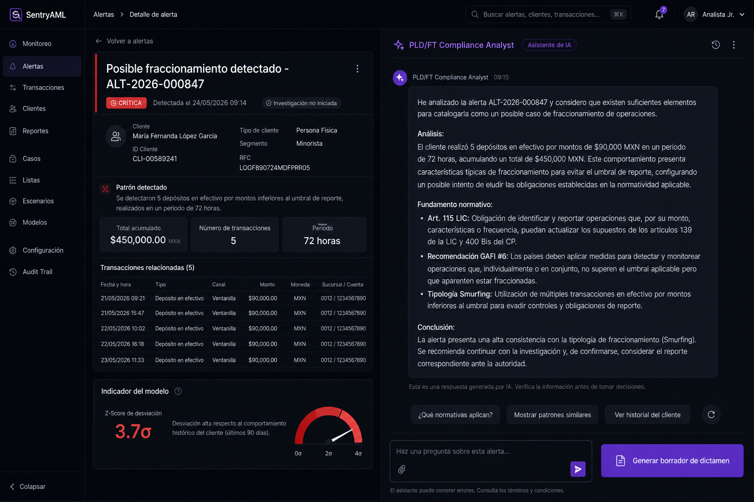 Análisis de alerta con IA PLD/FT